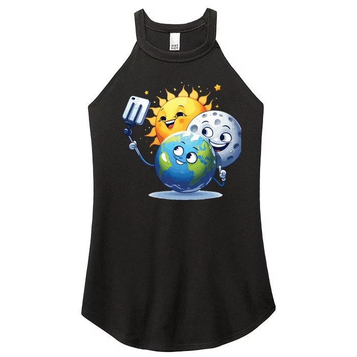 Earth Selfie With Moon And Sun Women’s Perfect Tri Rocker Tank