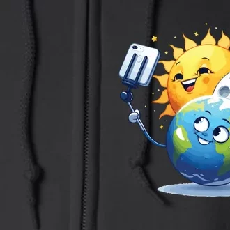 Earth Selfie With Moon And Sun Full Zip Hoodie