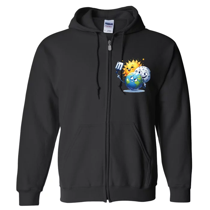 Earth Selfie With Moon And Sun Full Zip Hoodie