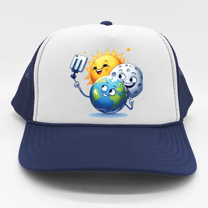 Earth Selfie With Moon And Sun Trucker Hat