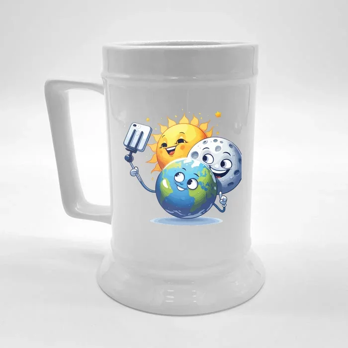 Earth Selfie With Moon And Sun Front & Back Beer Stein