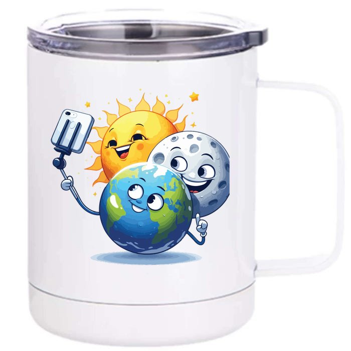 Earth Selfie With Moon And Sun Front & Back 12oz Stainless Steel Tumbler Cup