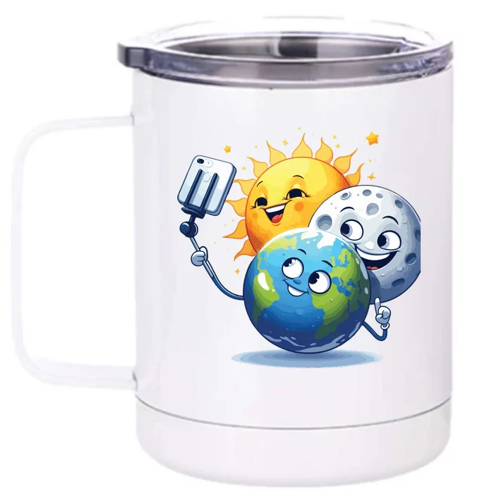 Earth Selfie With Moon And Sun Front & Back 12oz Stainless Steel Tumbler Cup