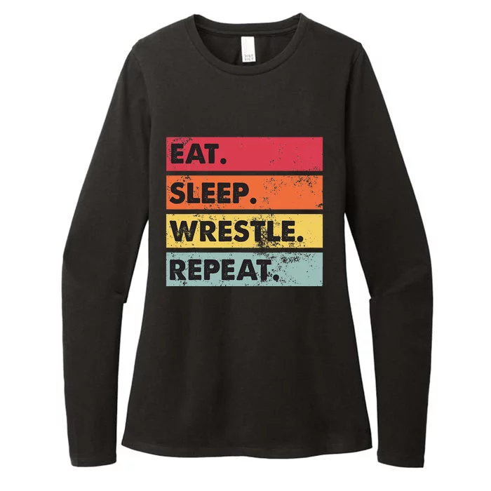 Eat Sleep Wrestle Repeat Funny Wrestling Wrestler Womens CVC Long Sleeve Shirt