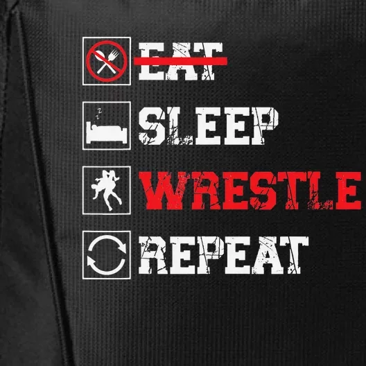 Eat Sleep Wrestle Repeat Funny Wrestling Wrestler City Backpack