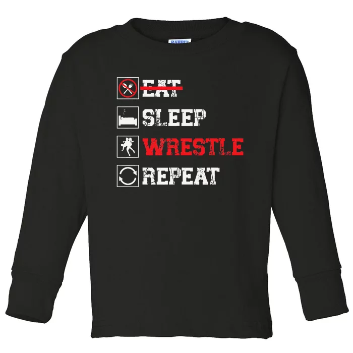 Eat Sleep Wrestle Repeat Funny Wrestling Wrestler Toddler Long Sleeve Shirt