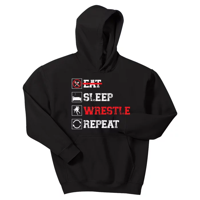 Eat Sleep Wrestle Repeat Funny Wrestling Wrestler Kids Hoodie