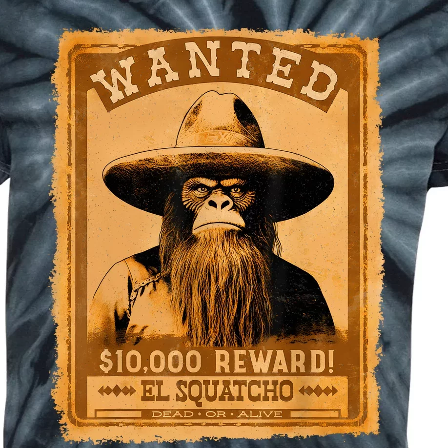 El Squatcho Wanted Poster – Western Bigfoot Funny Sasquatch Kids Tie-Dye T-Shirt