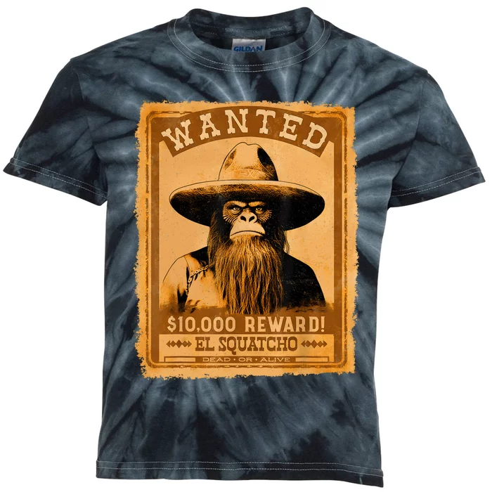 El Squatcho Wanted Poster – Western Bigfoot Funny Sasquatch Kids Tie-Dye T-Shirt