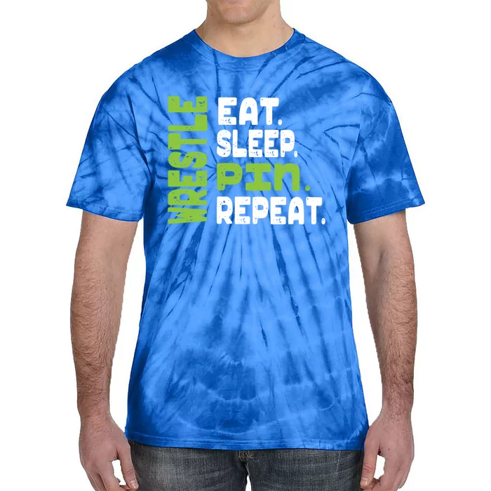 Eat Sleep Wrestle Repeat Wrestling Warm Up Gift Tie-Dye T-Shirt