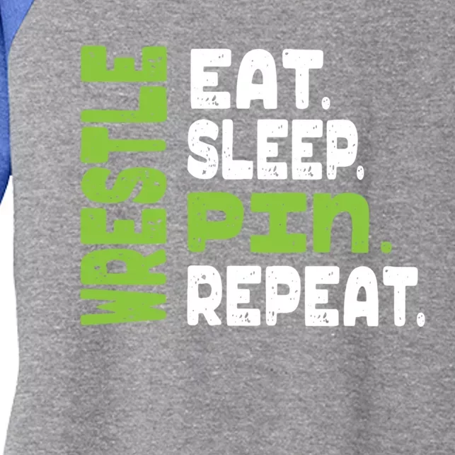 Eat Sleep Wrestle Repeat Wrestling Warm Up Gift Women's Tri-Blend 3/4-Sleeve Raglan Shirt