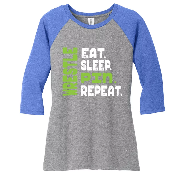 Eat Sleep Wrestle Repeat Wrestling Warm Up Gift Women's Tri-Blend 3/4-Sleeve Raglan Shirt