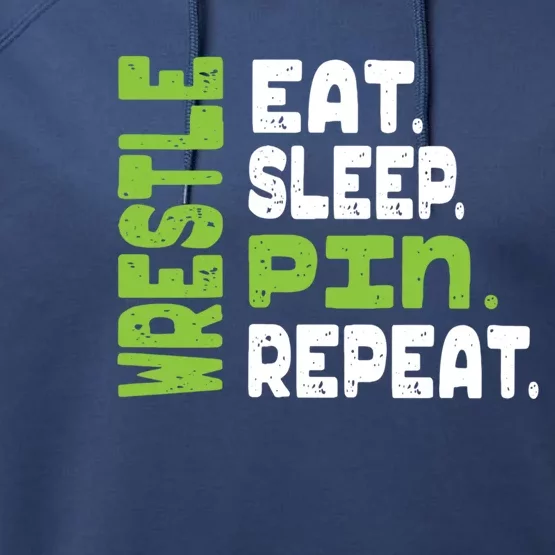 Eat Sleep Wrestle Repeat Wrestling Warm Up Gift Performance Fleece Hoodie