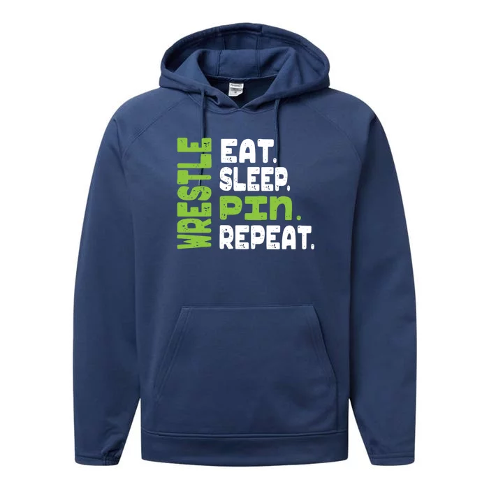 Eat Sleep Wrestle Repeat Wrestling Warm Up Gift Performance Fleece Hoodie