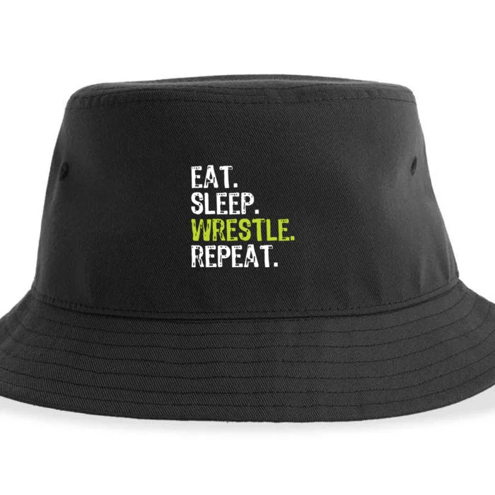 Eat Sleep Wrestle Repeat Wrestling Wrestler Funny Sustainable Bucket Hat