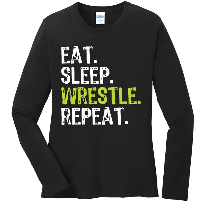 Eat Sleep Wrestle Repeat Wrestling Wrestler Funny Ladies Long Sleeve Shirt