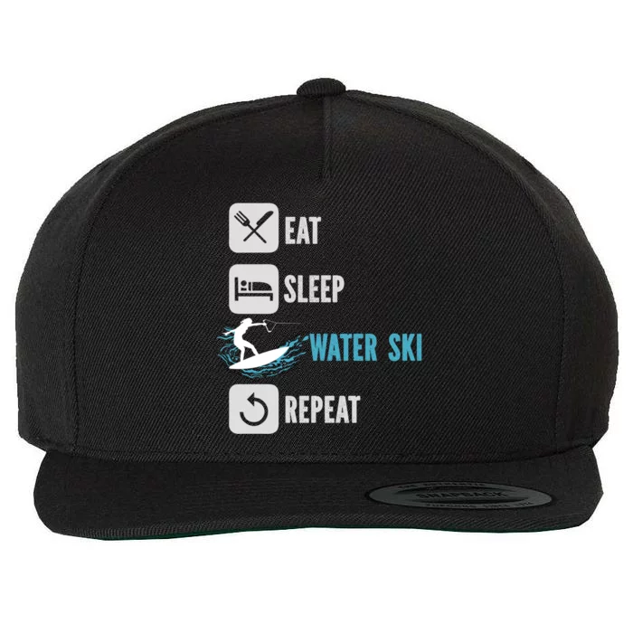 Eat Sleep Waterski Repeat Water Sports Skiing Gift Wool Snapback Cap