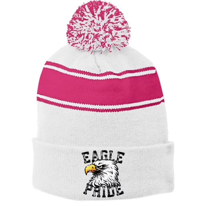 Eagle Spirit Wear Game Day School Mascot Sport Fan Team Stripe Pom Pom Beanie