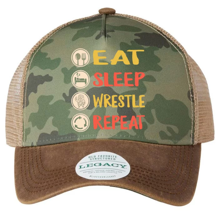 Eat Sleep Wrestle Repeat Wresting Wrestler Combat Coach Meaningful Gift Legacy Tie Dye Trucker Hat