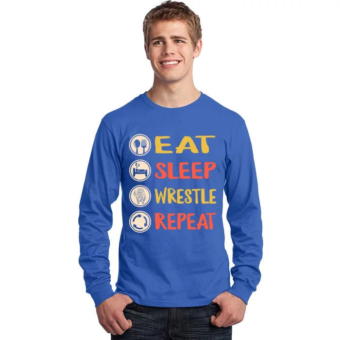 Eat Sleep Wrestle Repeat Wresting Wrestler Combat Coach Meaningful Gift Tall Long Sleeve T-Shirt