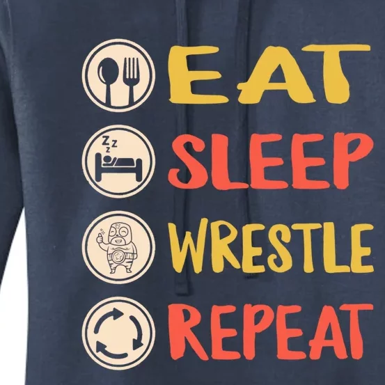 Eat Sleep Wrestle Repeat Wresting Wrestler Combat Coach Meaningful Gift Women's Pullover Hoodie