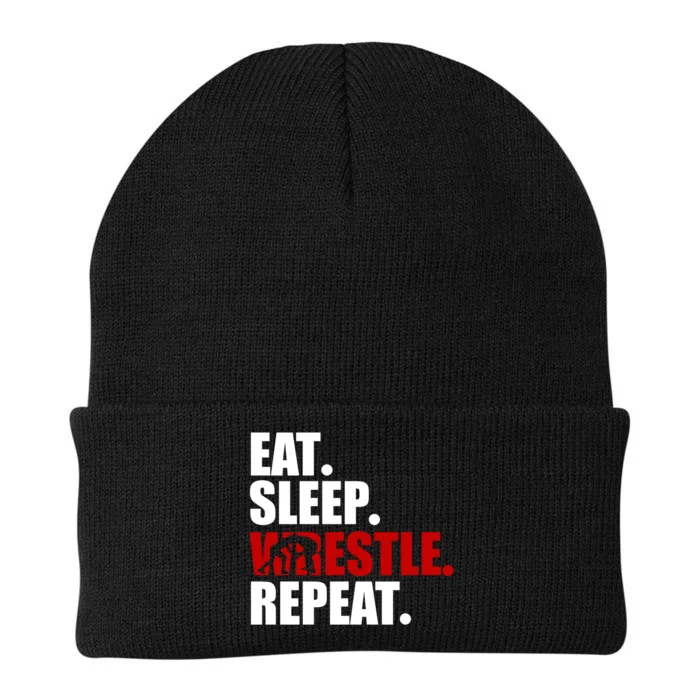 Eat Sleep Wrestle, Repeat Wrestle Knit Cap Winter Beanie