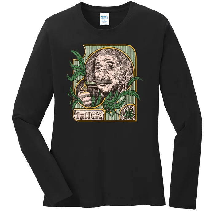 Einstein Smoking Weed Ladies Long Sleeve Shirt