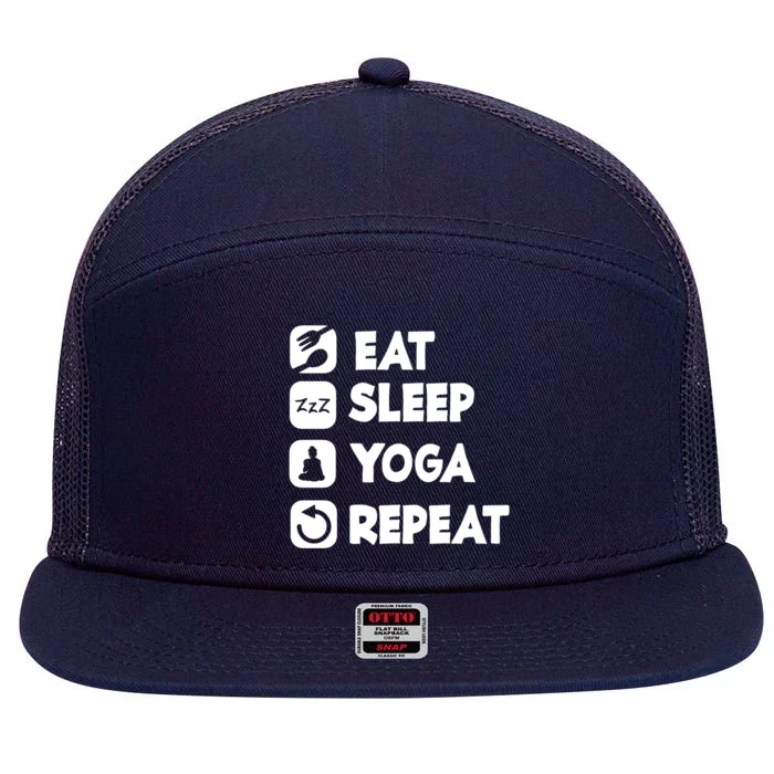 Eat Sleep Yoga Repeat Buddha Yoga Hinduism Spirit Great Gift 7 Panel Mesh Trucker Snapback Hat