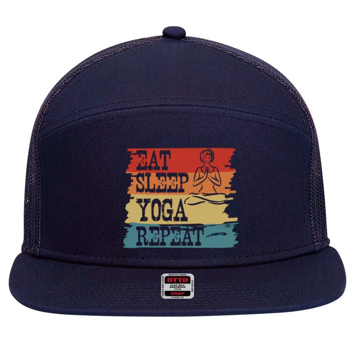 Eat Sleep Yoga Repeat Retro Vintage Yoga Lovers Cool Gift 7 Panel Mesh Trucker Snapback Hat