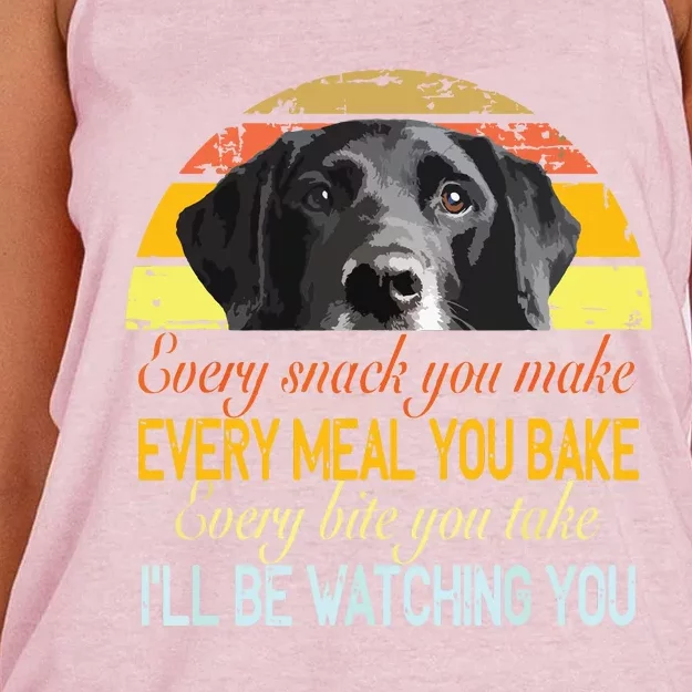 Every Snack You Make Every Meal You Bake Black Labrador Women's Knotted Racerback Tank