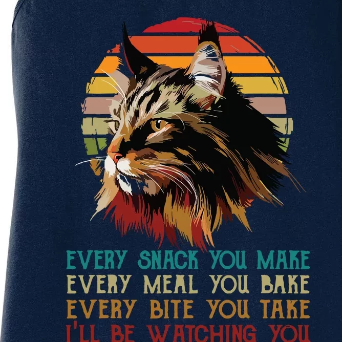 Every Snack You Make Ill Be Watching Funny Maine Coon Meow Women's Racerback Tank