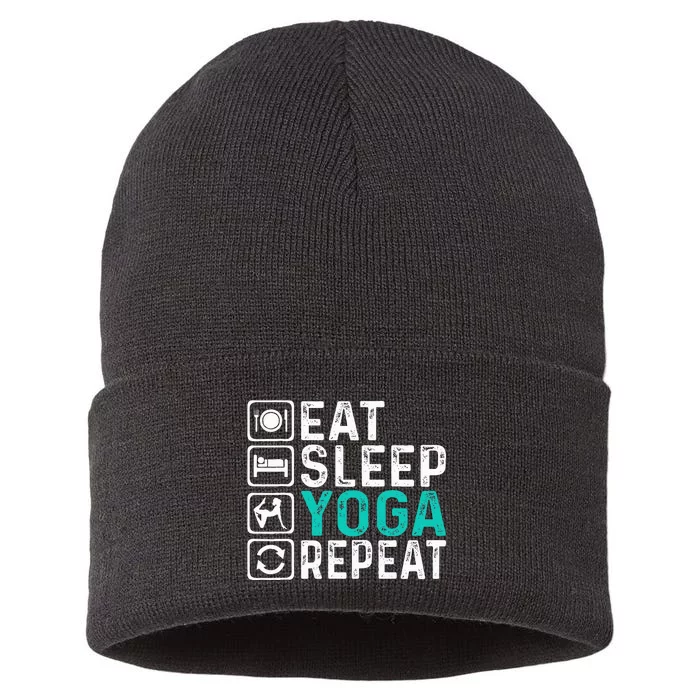 Eat Sleep Yoga Repeat Funny Yoga Lovers Sustainable Knit Beanie