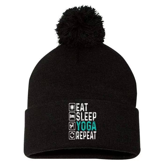 Eat Sleep Yoga Repeat Funny Yoga Lovers Costume Yoga Pom Pom 12in Knit Beanie