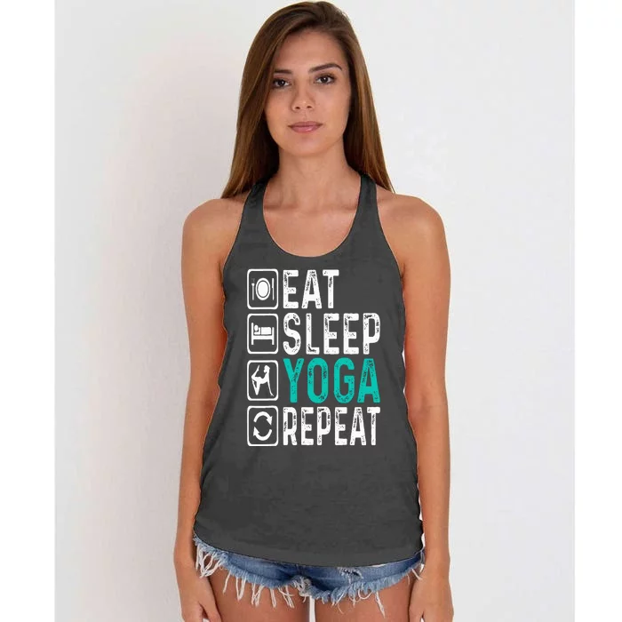 Eat Sleep Yoga Repeat Funny Yoga Lovers Costume Yoga Women's Knotted Racerback Tank