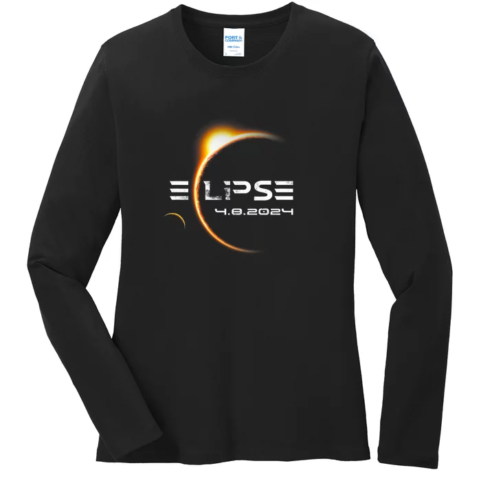 Eclipse Totality 4.08.2024 Total Solar Eclipse 2024 Ladies Long Sleeve Shirt