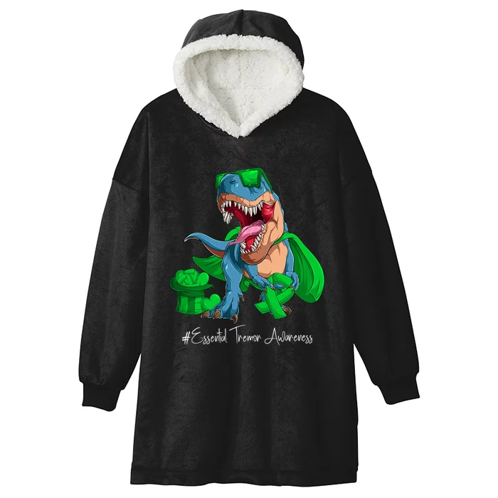 Essential Tremor Awareness Month Green Ribbon Trex Hooded Wearable Blanket