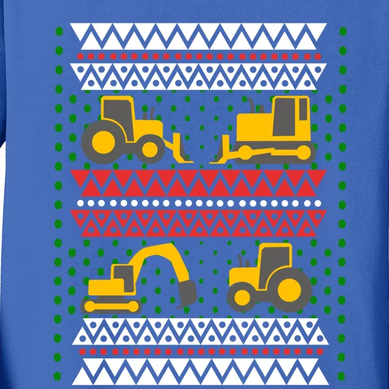 Excavator Tractor Bulldozer Christmas Ugly Sweater Cool Gift Kids Long Sleeve Shirt