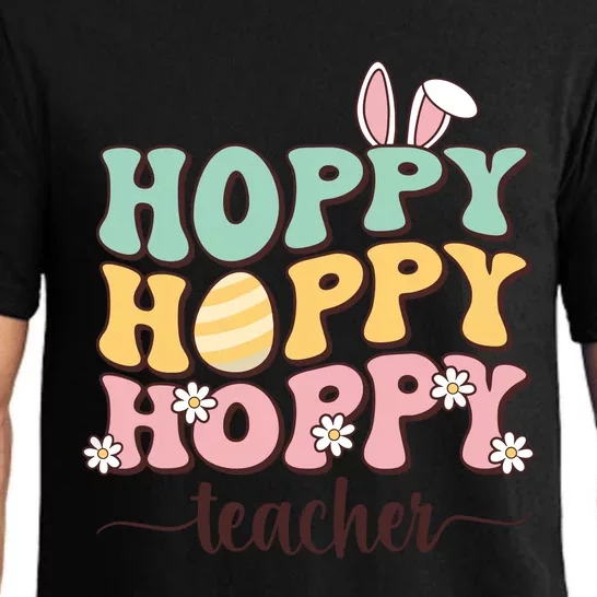 Easter Teacher Bunny Happy Easter Egg Retro Teacher Women Pajama Set