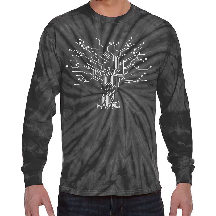 Electronics Technician Binary Tree Electrical Engineer Tie-Dye Long Sleeve Shirt