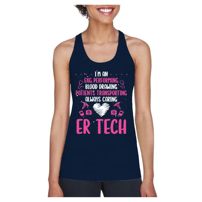 ER Tech Badge Buddy Emergency Room Technician Essentials Women's Racerback Tank