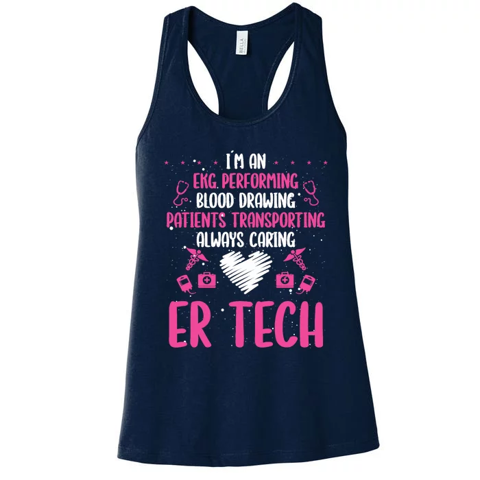 ER Tech Badge Buddy Emergency Room Technician Essentials Women's Racerback Tank