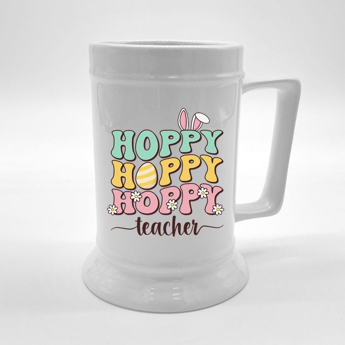 Easter Teacher Bunny Happy Easter Egg Retro Teacher Women Front & Back Beer Stein