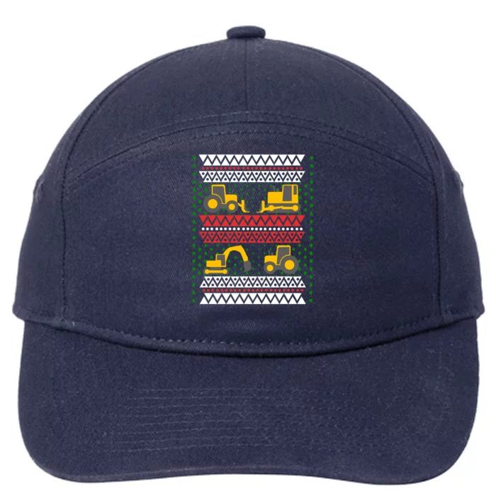 Excavator Tractor Bulldozer Christmas Ugly Sweater Gift 7-Panel Snapback Hat