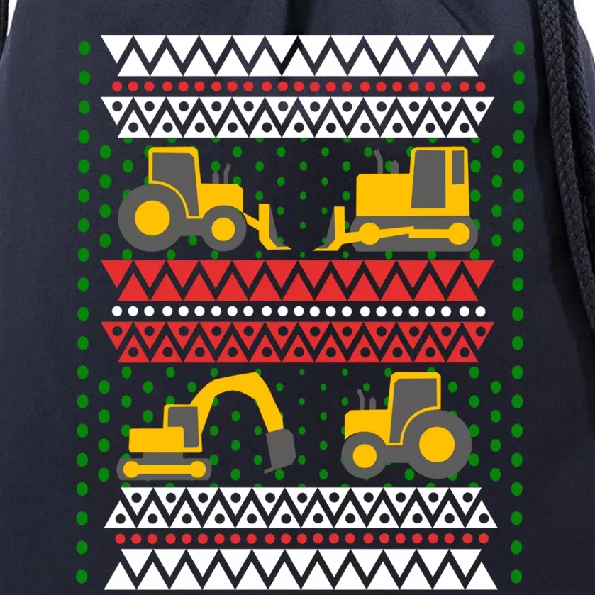 Excavator Tractor Bulldozer Christmas Ugly Sweater Gift Drawstring Bag