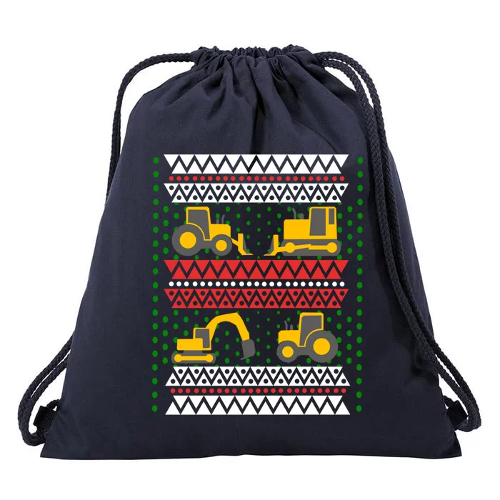 Excavator Tractor Bulldozer Christmas Ugly Sweater Gift Drawstring Bag