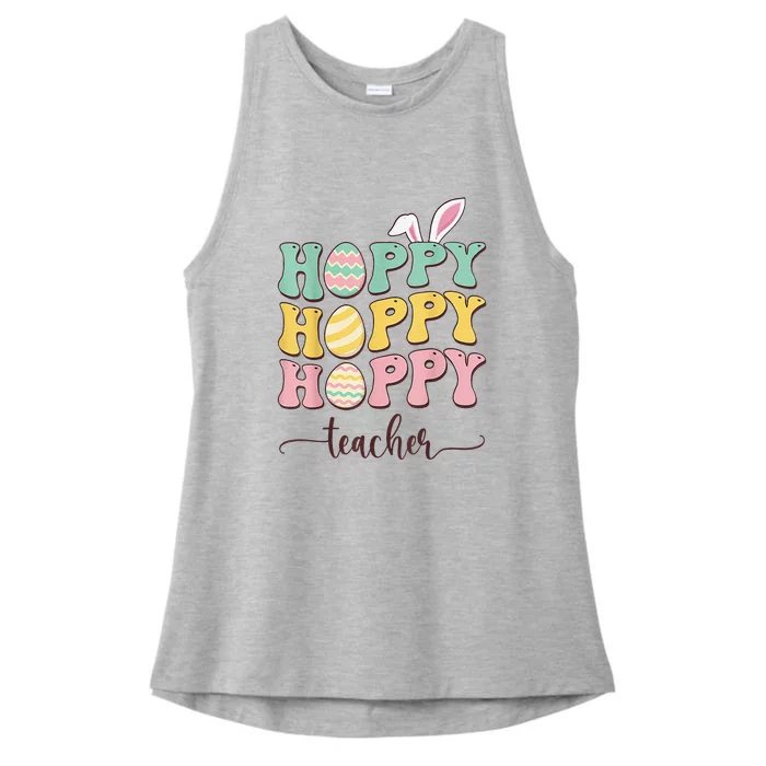 Easter Teacher Bunny Happy Easter Egg Retro Ladies Tri-Blend Wicking Tank