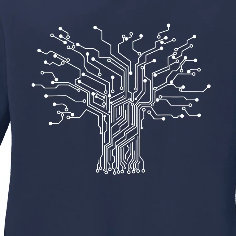 Electronics Technician Binary Tree Electrical Engineer Ladies Long Sleeve Shirt