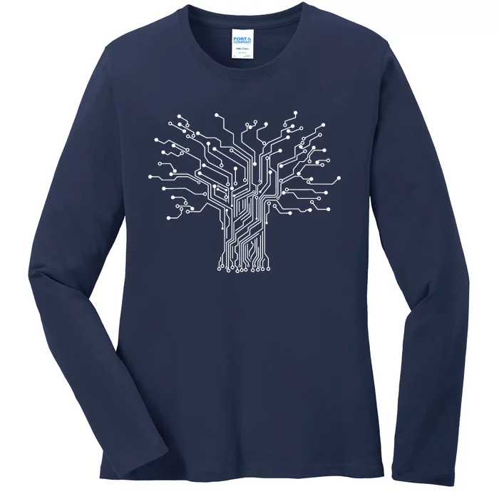 Electronics Technician Binary Tree Electrical Engineer Ladies Long Sleeve Shirt