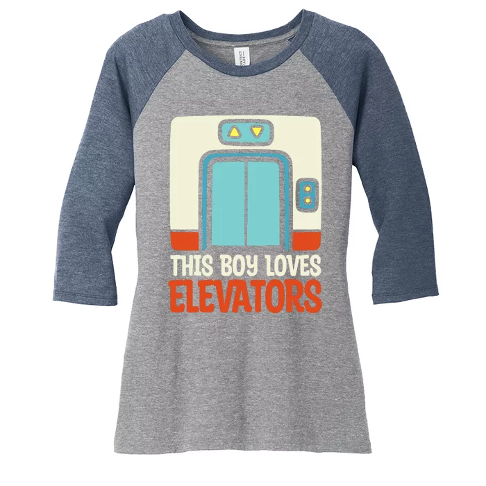 Elevator This Boy Loves Elevators Women's Tri-Blend 3/4-Sleeve Raglan Shirt