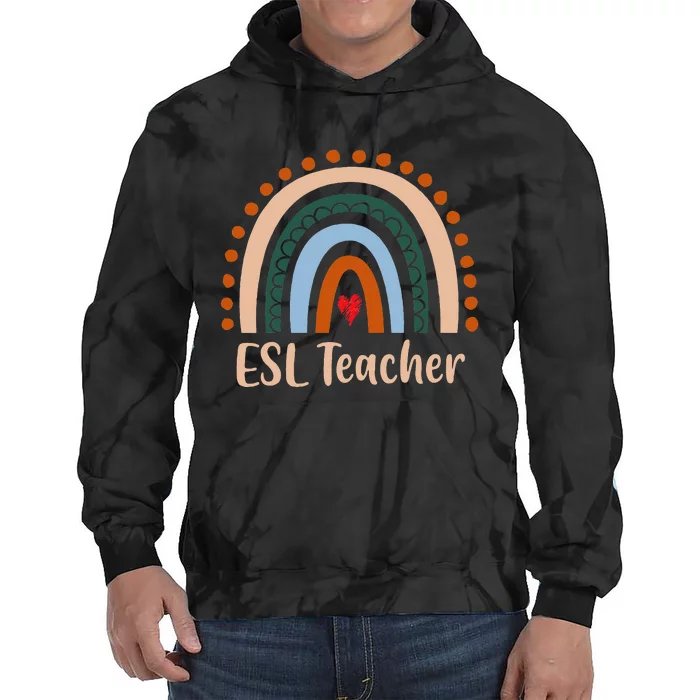 ESL Teacher Boho Rainbow Back To School Appreciation Tie Dye Hoodie